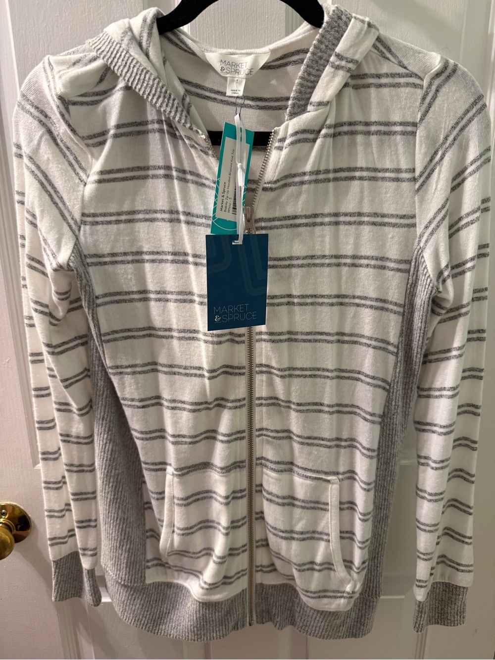 NWT Market & Spruce hooded zip up brush knit cardigan, Size Small